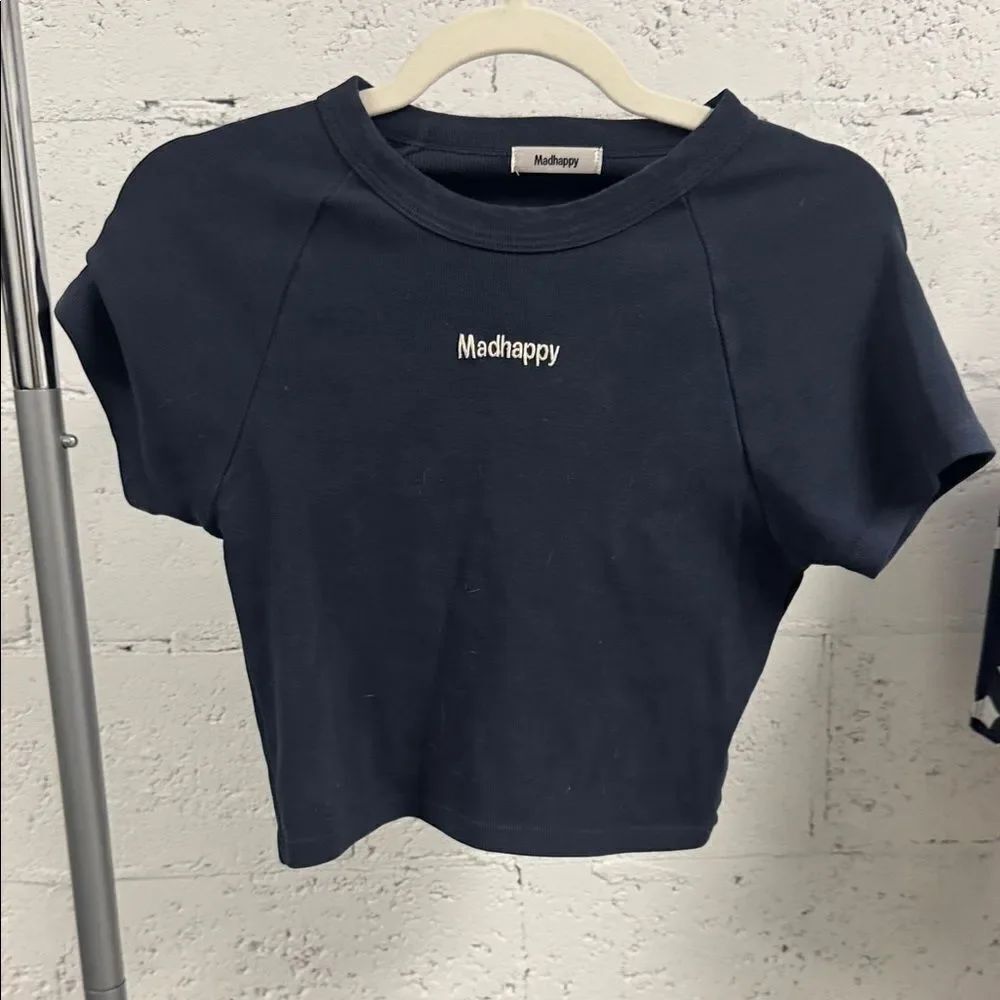 Madhappy Dark Blue Crewneck Tee - Crop Top - Tiny T - Size Large